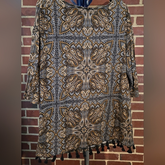 J. Jill Black and‎ Brown Paisley 3/4 Sleeve Tunic Blouse - Picture 5 of 8